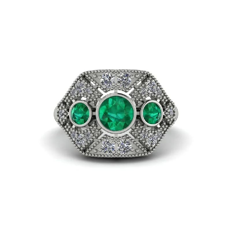 Ladies engagement rings Asian flair-Emerald Art Deco Geometric Engagement Ring - Haven No. 6