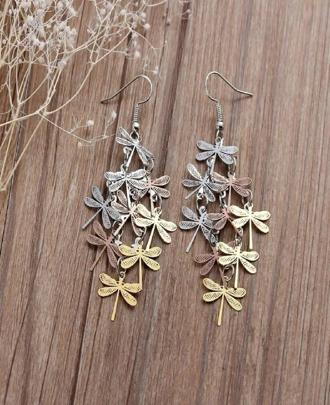 Ladies rings vintage appeal-Beautiful Dragonfly Tassel Earrings