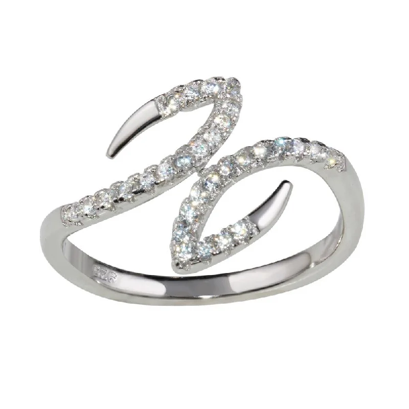 Ladies rings store locations-Rhodium Plated 925 Sterling Silver Open End Hook Ring with CZ - BGR01173