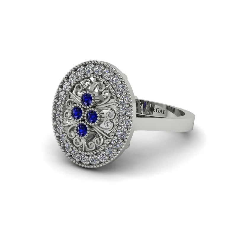 Ladies engagement rings minimalist trends-Sapphire Vintage Victorian Floral Halo Engagement Ring - Nina No. 15