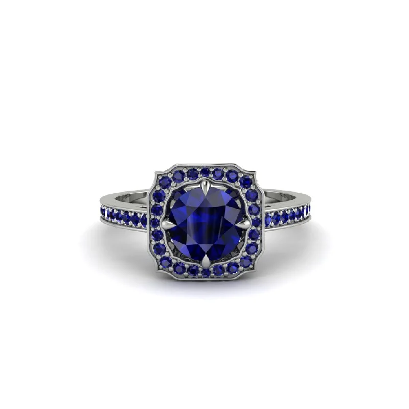 Ladies engagement rings romantic picks-Sapphire Cathedral Halo Engagement Ring - Luciana No. 75