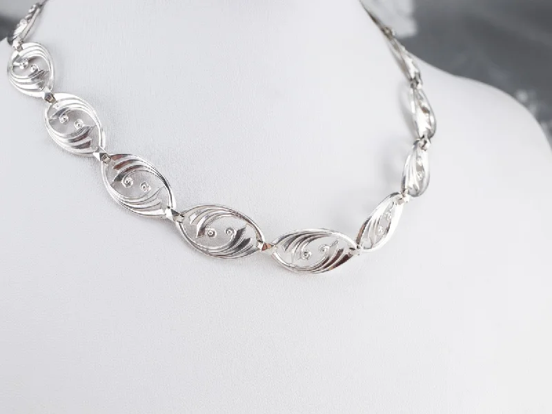 Vintage Sterling Silver Floral Link Necklace