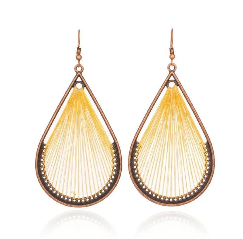 Ladies rings jade charms-Yellow Stringed Teardrop Earrings