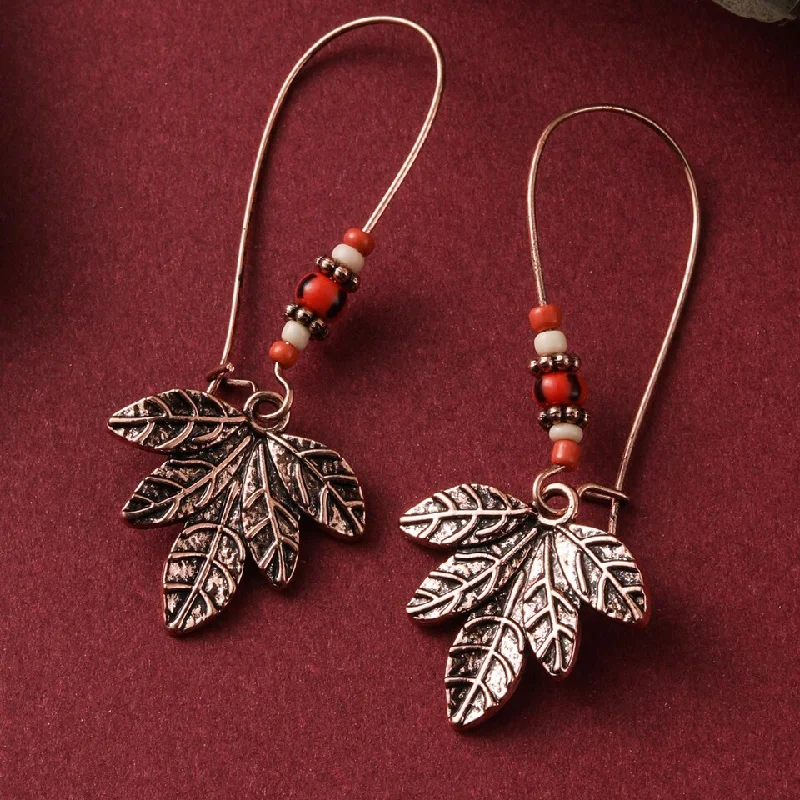 Ladies rings minimalist charm-Ethnic Boho Vintage Leaf Pendant Suspension Drop Earrings