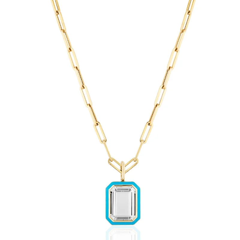 Rock Crystal Emerald-Cut Necklace with Enamel