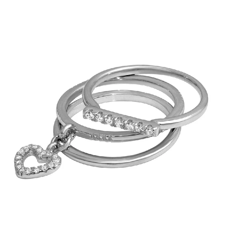 Ladies rings natural gems-High Polished 925 Sterling SilverStackable Hanging Heart Ring - STR01104RH