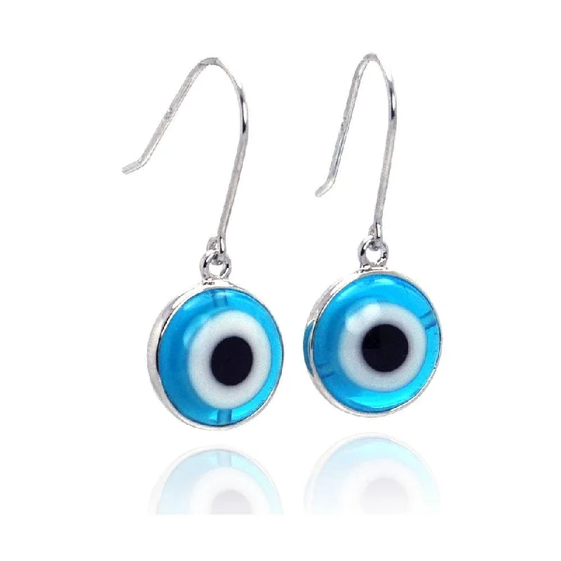 Ladies rings store locations-Silver 925 Rhodium Plated Round Cookie Monster Evil Eye Dangling Hook Earrings - BGE00106