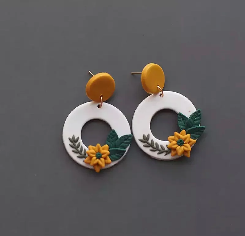 Ladies rings luxurious designs-Hollow Floral Polymer Clay Earrings