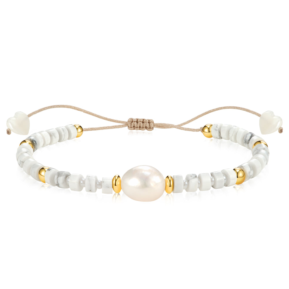 Ladies bracelets e-commerce sites-Adjustable Healing Crystal Bracelet Natural Howlite Gemstone Beads with Irregular Pearl