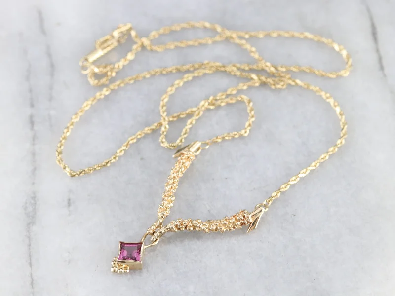 Pink Tourmaline Yellow Gold Necklace