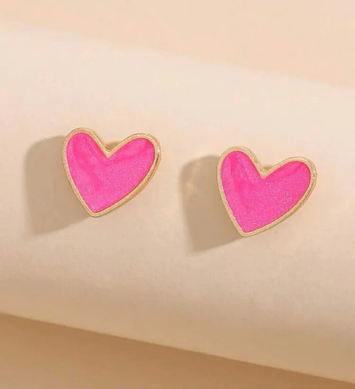 Ladies rings sister sets-Dainty Pink Heart Stud Earrings