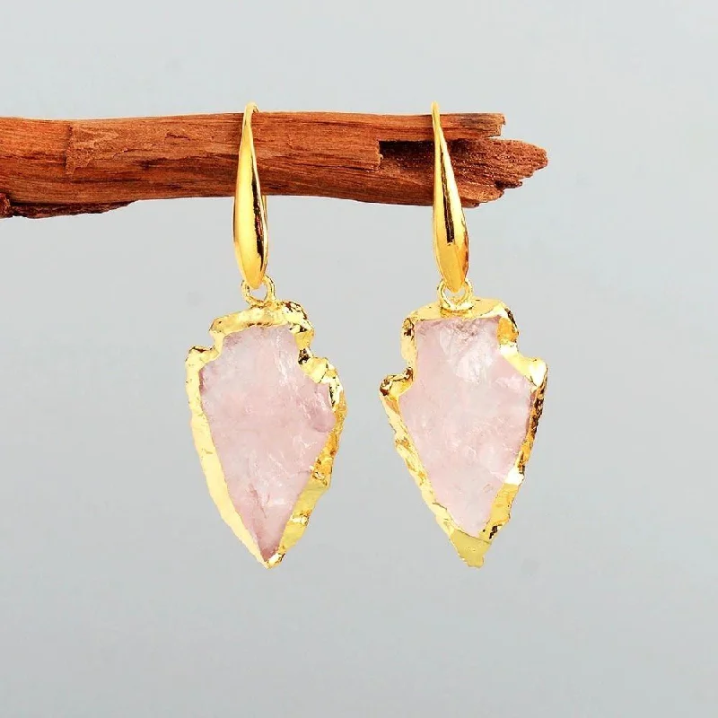 Ladies rings buying tips-Handmade Rose Quartz Crystal Earrings