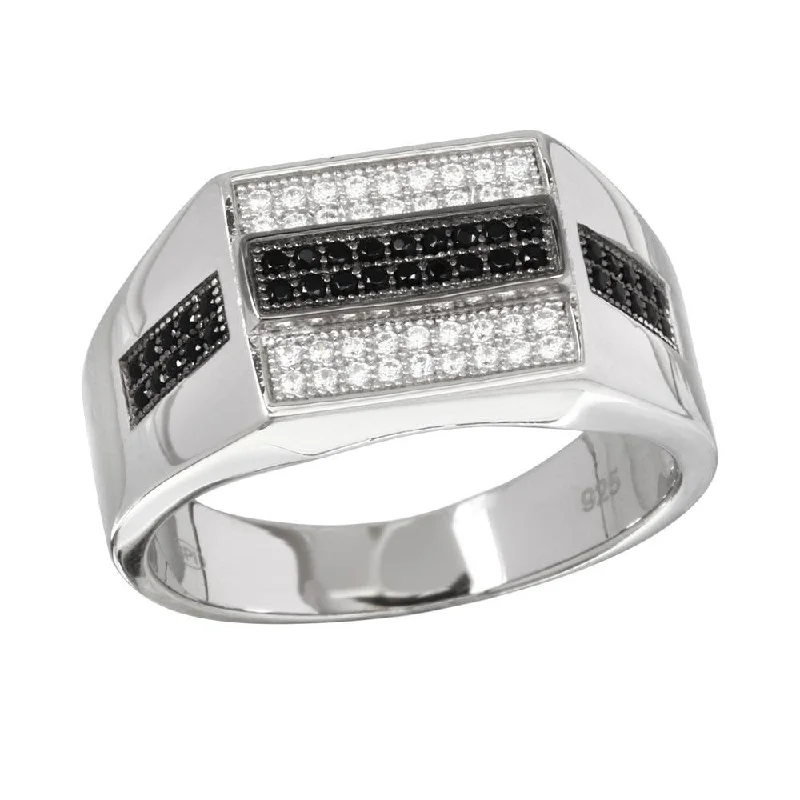 Ladies rings vintage appeal-Rhodium Plated 925 Sterling Silver Rectangle Black and Clear CZ Ring - GMR00216RB