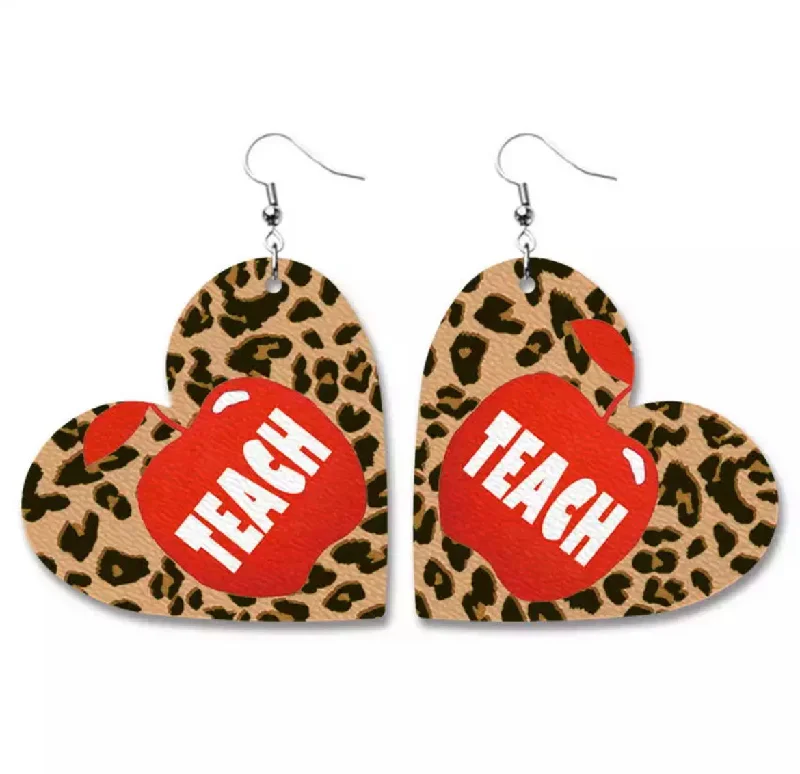 Ladies rings middle finger-Leopard Print Teacher Earrings