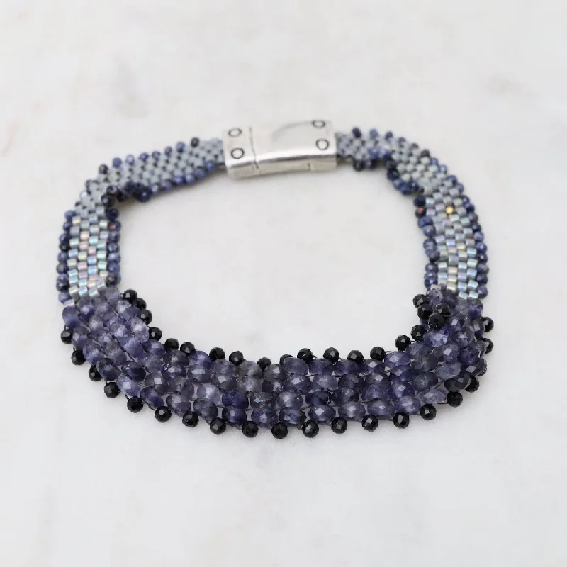 Ladies bracelets buying advice-Hand Woven Soft Bracelet of Iolite & Black Spinel