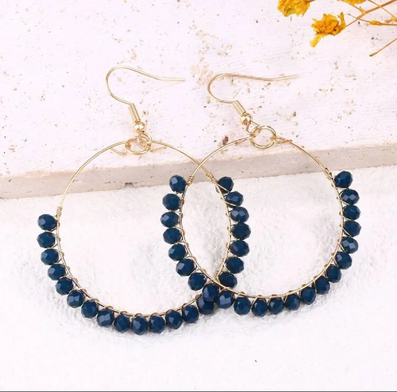 Ladies rings viral picks-Beautiful Navy Blue Beaded Drop Earrings