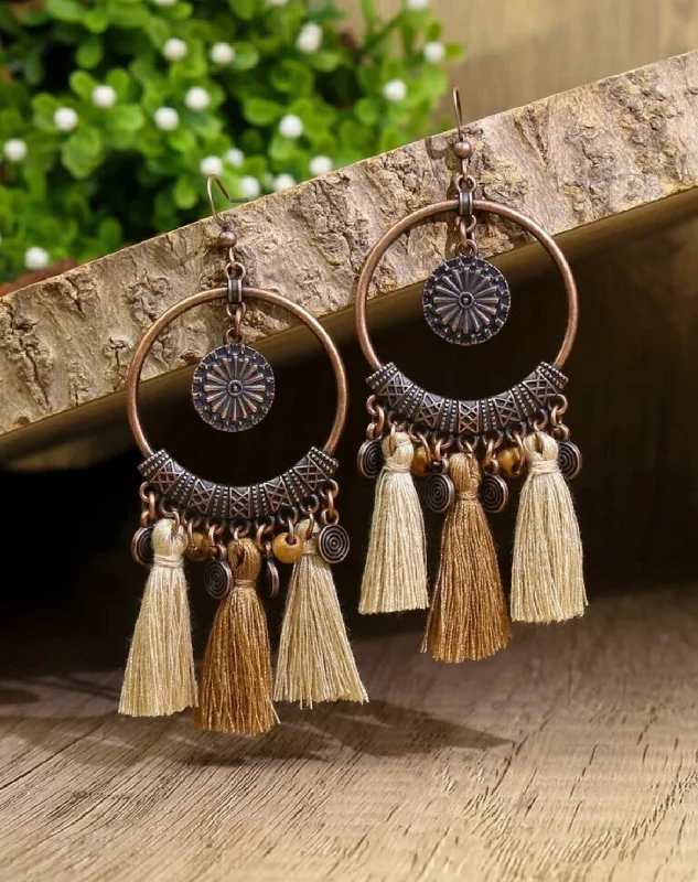 Ladies rings affordable finds-Round Tassel Drop Earrings