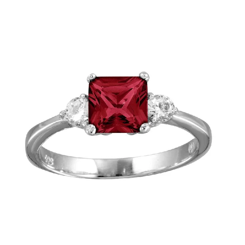 Ladies rings office elegance-Rhodium Plated 925 Sterling Silver Red CZ Center Stone Ring - BGR01138RED