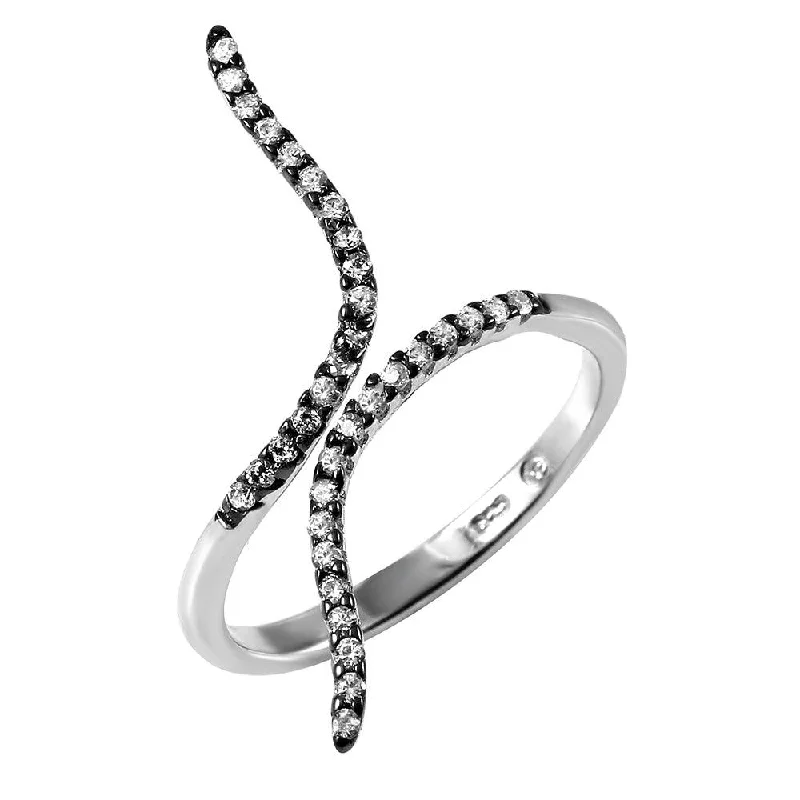 Ladies rings natural gems-Silver 925 Black Rhodium and Rhodium Plated Graph Black Rhodium Ring - BGR00973