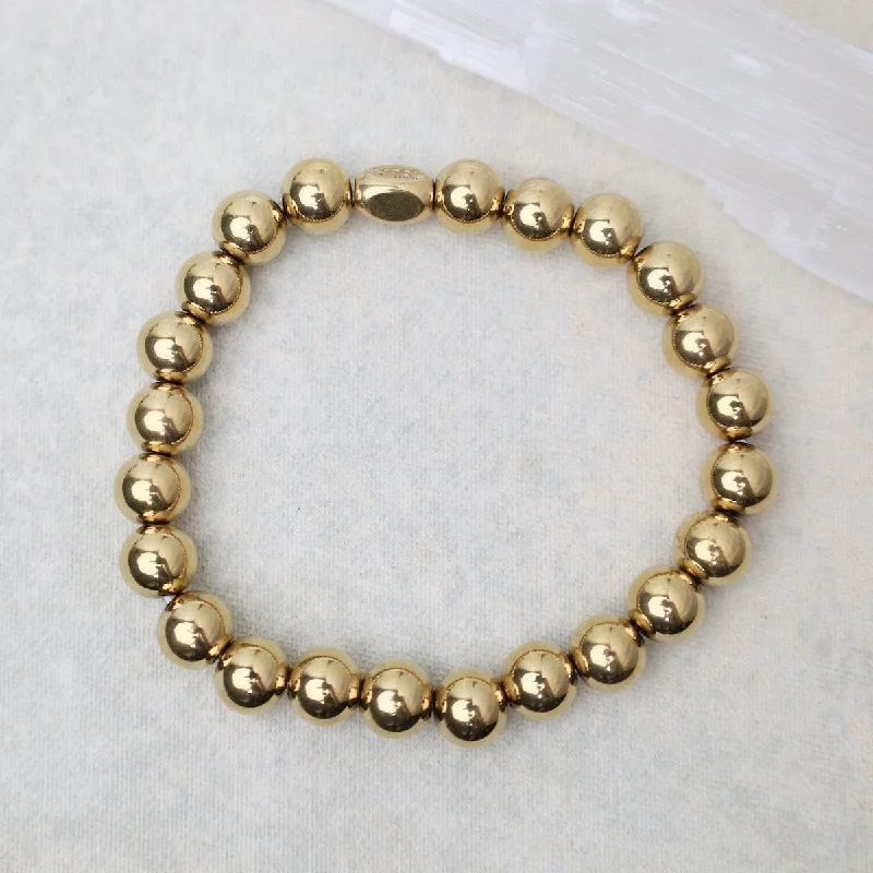 Ladies bracelets designer labels-8mm Plain Ball Bracelet in Gold Plated Stainless Steel