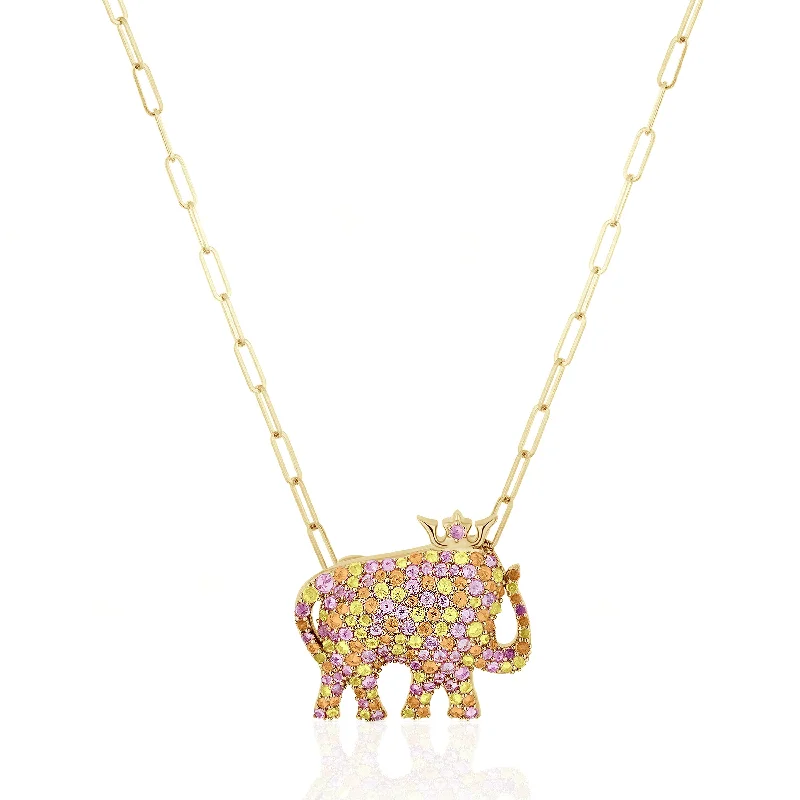 Multi-Sapphire Elephant Pendant Necklace