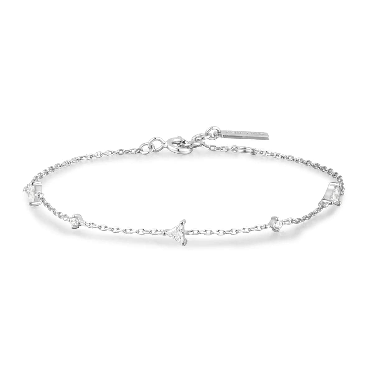 Ladies bracelets diamond accents-Silver Triangular Cubic Zirconia Station Bracelet