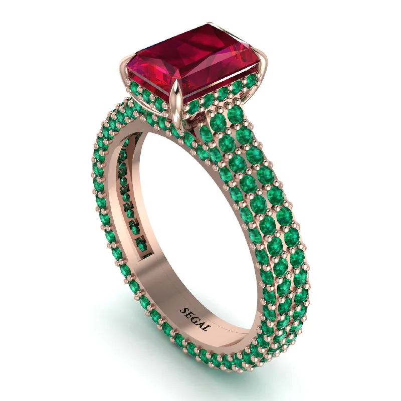 Ladies engagement rings limited editions-Radiant Cut Ruby Pave Engagement Ring - Kenzie No. 26