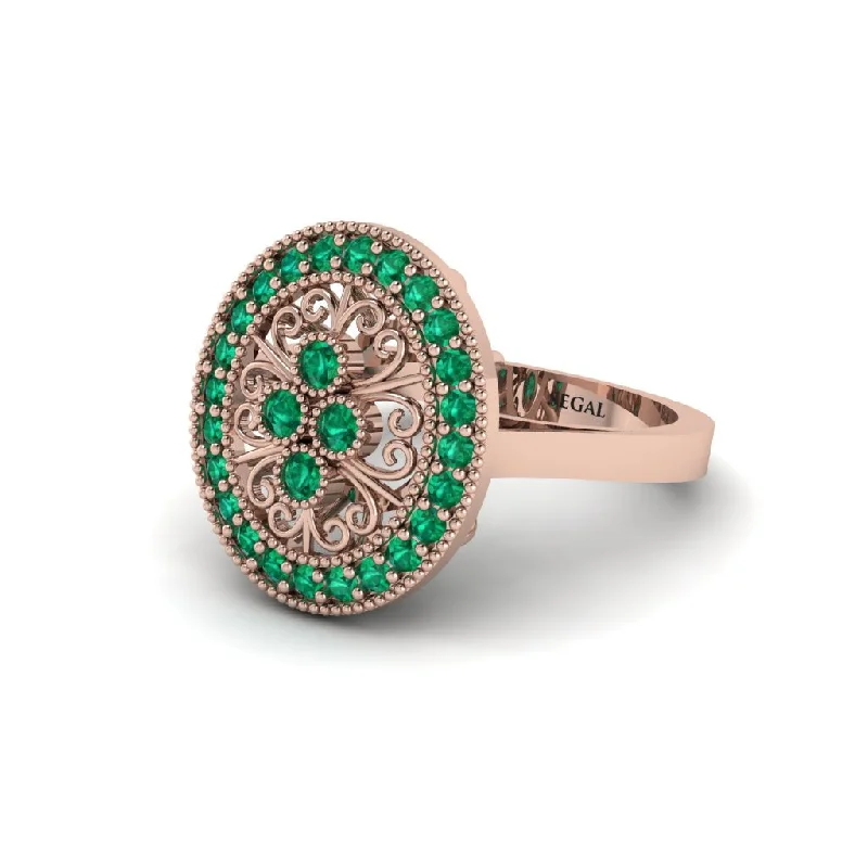 Ladies engagement rings limited editions-Emerald Vintage Victorian Floral Halo Engagement Ring - Nina No. 20