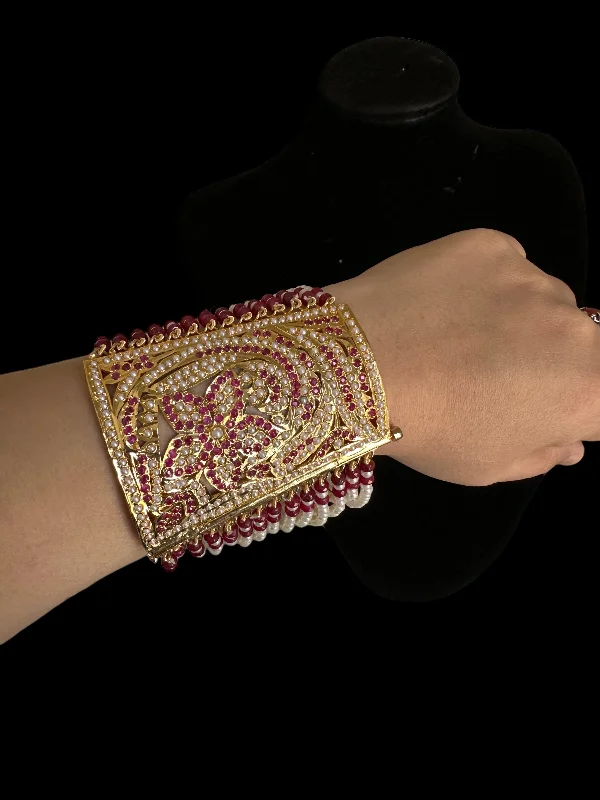 Ladies bracelets Valentine’s Day-B198 Jadau bahi / bracelet - Ruby pearl ( READY TO SHIP  )