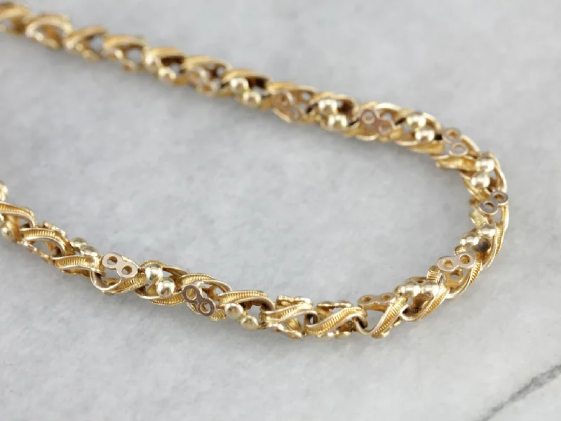 Ornate Twisted Link Gold Chain Necklace