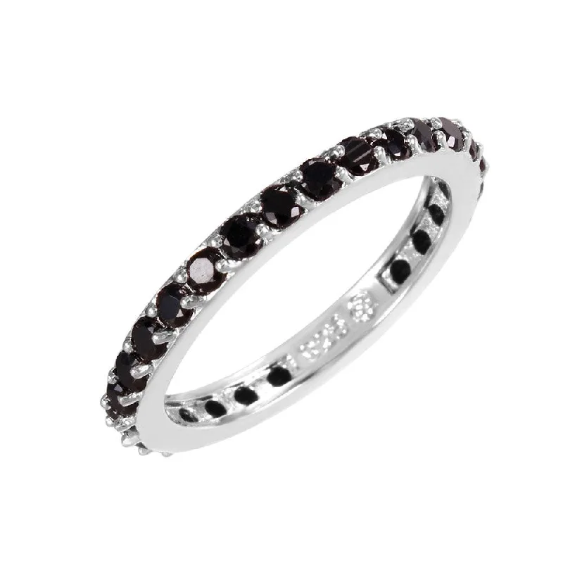 Ladies rings customer reviews-Silver 925 Rhodium Plated Black CZ Stackable Eternity Ring - STR00119BLK