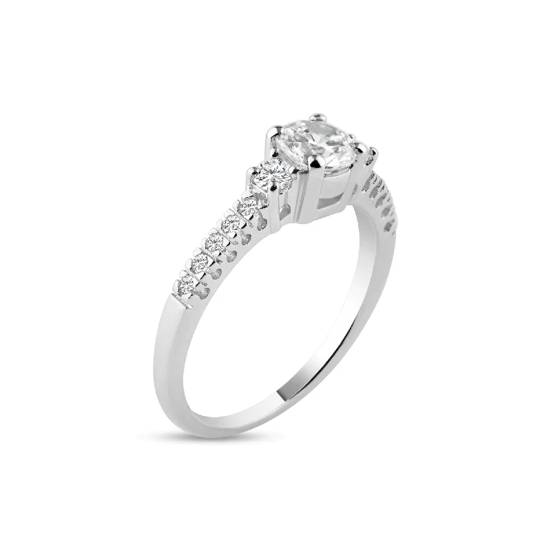 Ladies rings office elegance-Silver 925 Rhodium Plated Pave CZ Past Present Future Ring - ACR00011