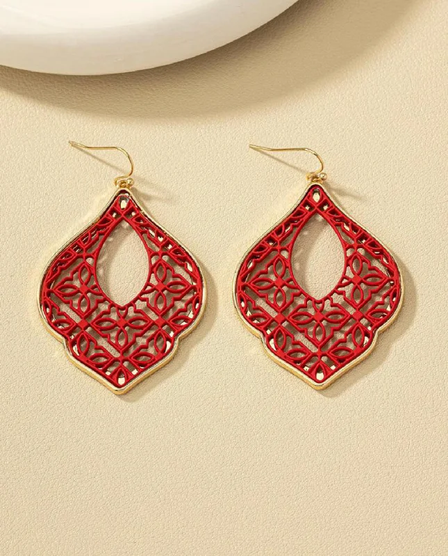 Ladies rings ethnic patterns-Red Geometric Drop Earrings