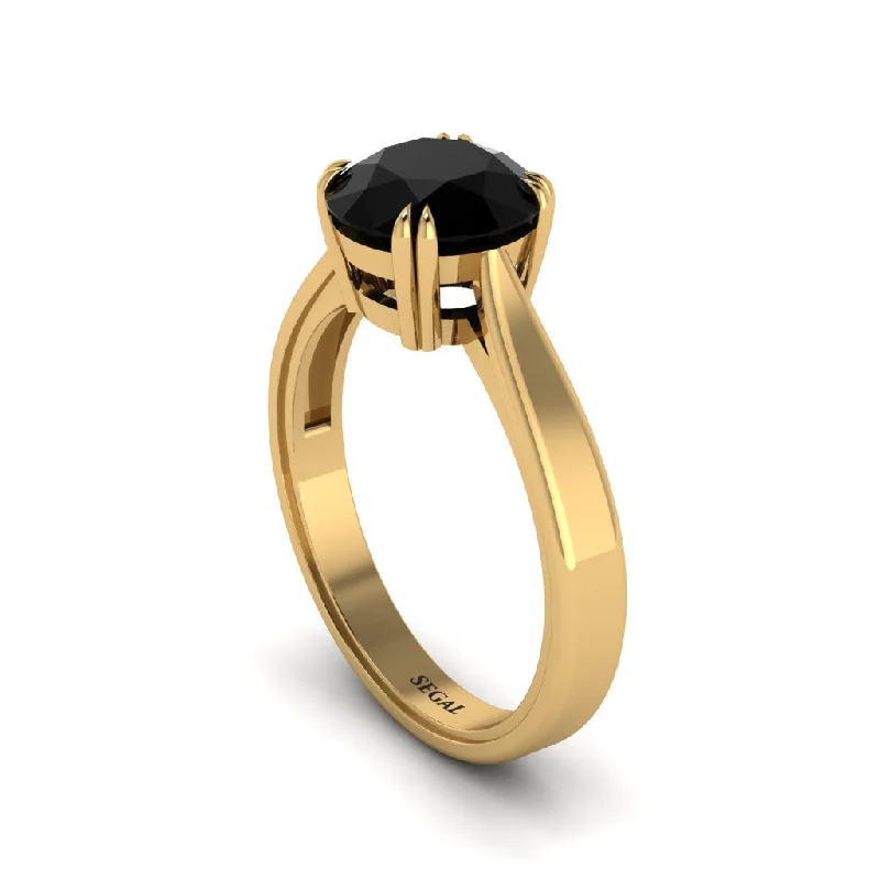 Ladies engagement rings delicate bands-Black Diamond 14K Gold Solitaire Engagement Ring - Allie No. 7