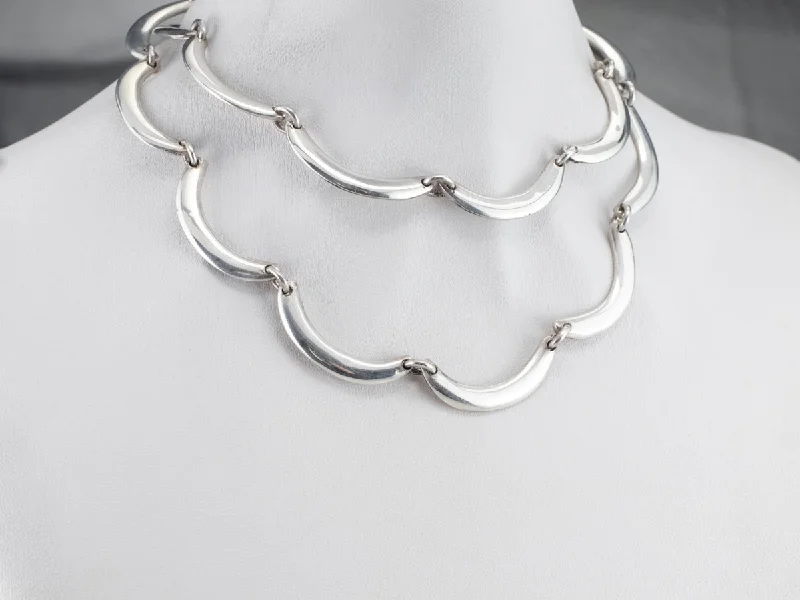 Sterling Silver Wavy Bar Link Necklace