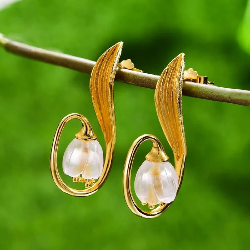 Ladies rings latest designs-Lily of the Valley Flower Drop Earrings