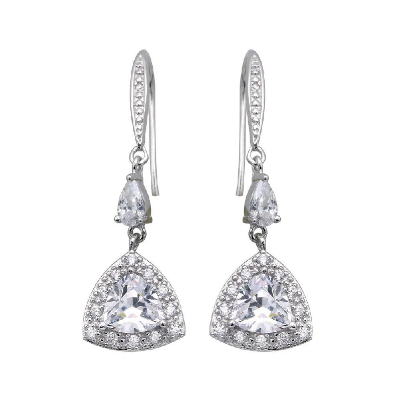 Ladies rings size guide-Silver 925 Rhodium Plated Oval Teardrop CZ Dangling Oval Hook Earrings - STE00449