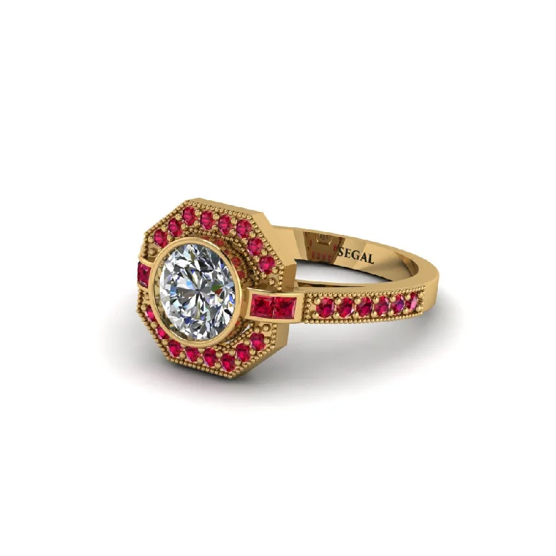 Ladies engagement rings halo settings-Ruby Octagon Halo Engagement Ring - Leia No. 46