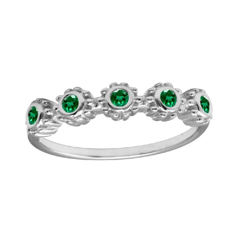 Ladies rings wedding accessories-Rhodium Plated 925 Sterling Silver 5 Flower Green CZ Ring - BGR01224GRN