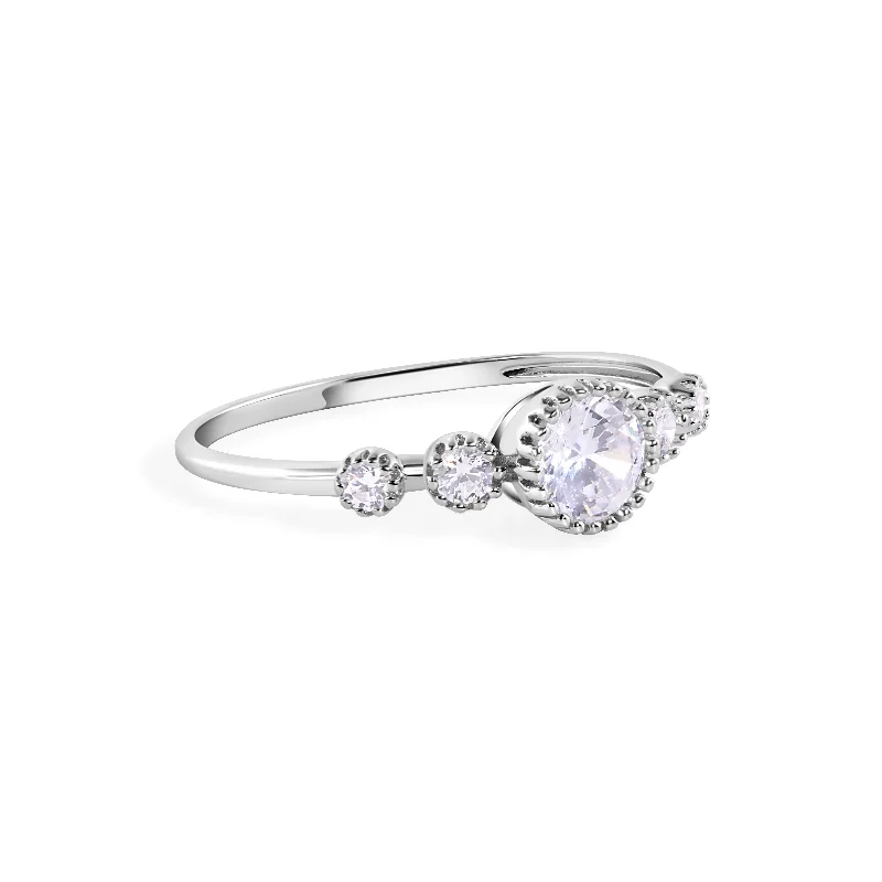 Ladies rings colorful stones-Rhodium Plated 925 Sterling Silver Round Clear CZ 1.4mm Ring - GMR00403