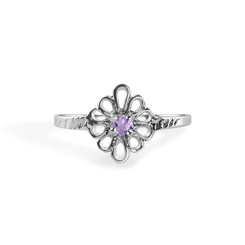 Ladies rings Asian designs-Rhodium Plated 925 Sterling Silverr Filigree Birthstone Ring- SPR00008