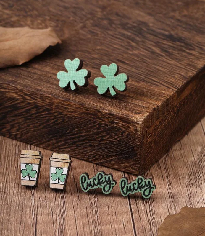 Ladies rings store locations-Set of 3 St. Patrick's Day Stud Earrings