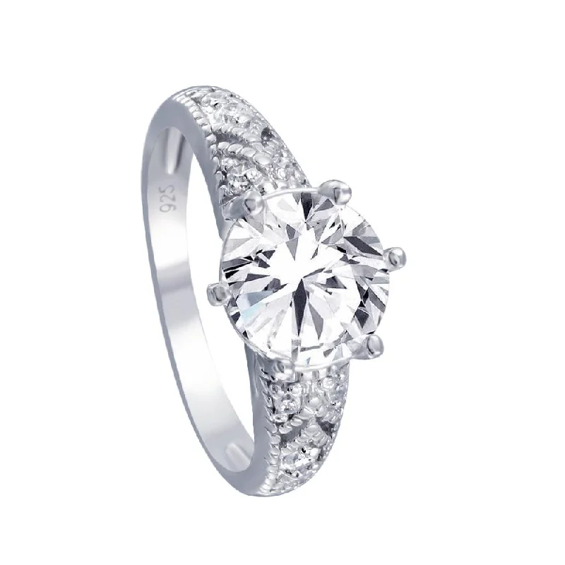 Ladies rings affordable finds-Silver 925 Rhodium Plated Clear Pave CZ Solitaire Ring - AAR0061