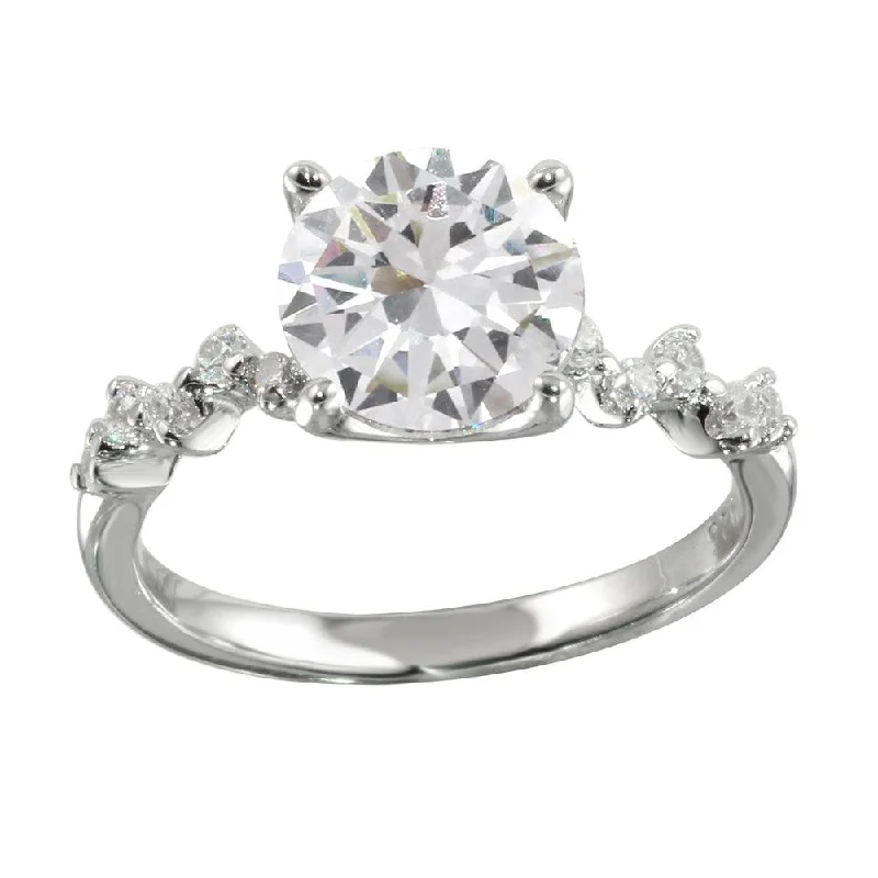 Ladies rings size guide-Rhodium Plated 925 Sterling Silver CZ Ring - STR01096