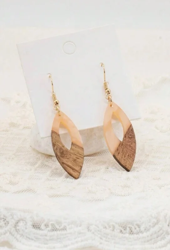 Ladies rings standout pieces-Beautiful Wood and Resin Oval Shaped Earrings