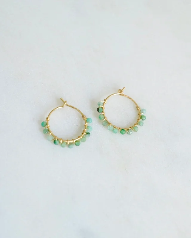 Ladies rings gift choices-Emerald beaded hoop earrings