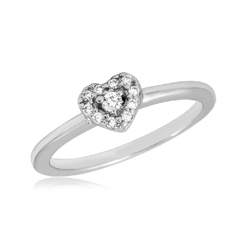 Ladies rings affordable finds-Silver 925 Rhodium Plated CZ Heart Ring - BGR01066