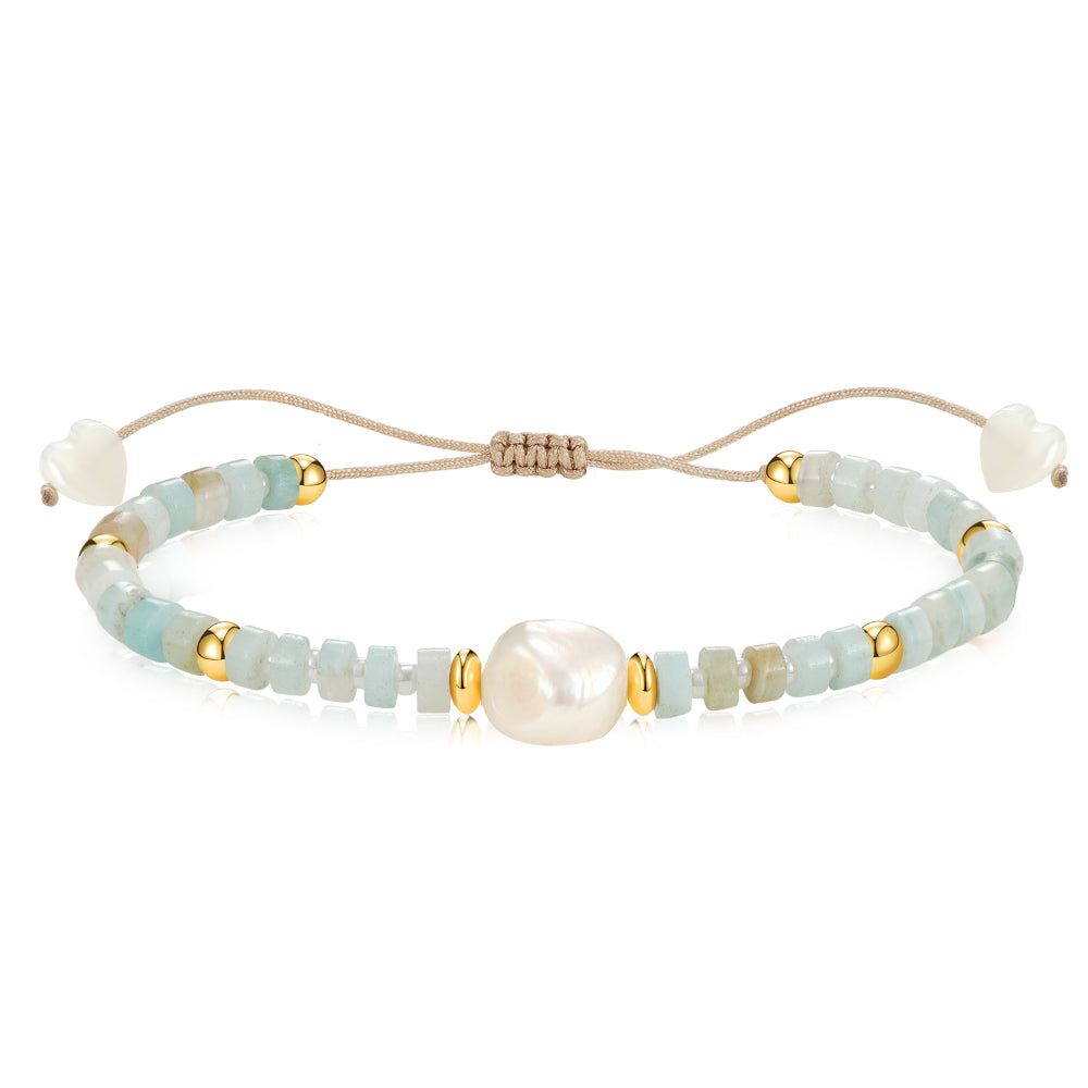 Ladies bracelets pure silver-Adjustable Healing Crystal Bracelet Natural Amazonite Gemstones Beads with Irregular Pearl