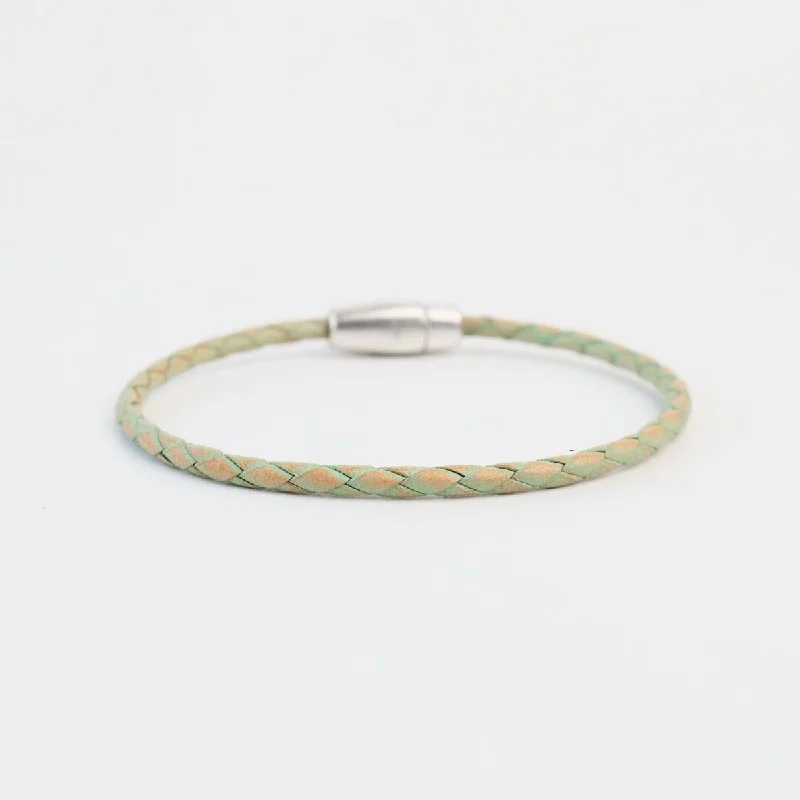 Ladies bracelets white gold-Zoe Braided Green Leather Bracelet