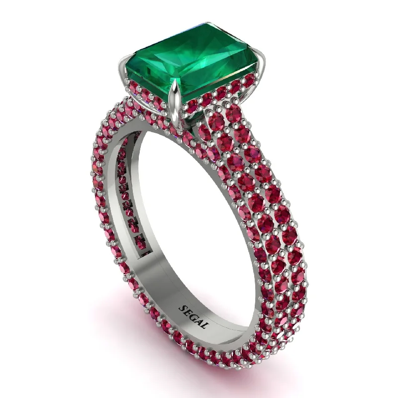 Ladies engagement rings bold accents-Radiant Cut Emerald Pave Engagement Ring - Kenzie No. 51